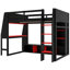 Lit mezzanine en bois avec bureau, tablettes, DEL et support suspendu-552474019