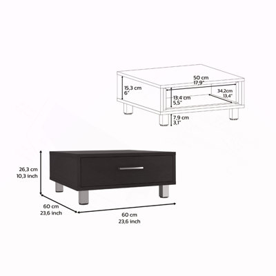 Coffee Table, One Drawer, Four Legs, Black