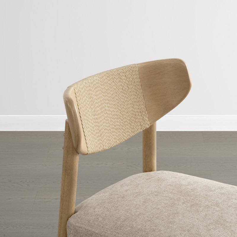 Upholstered Counter Stool with Handwoven Back, Khaki
