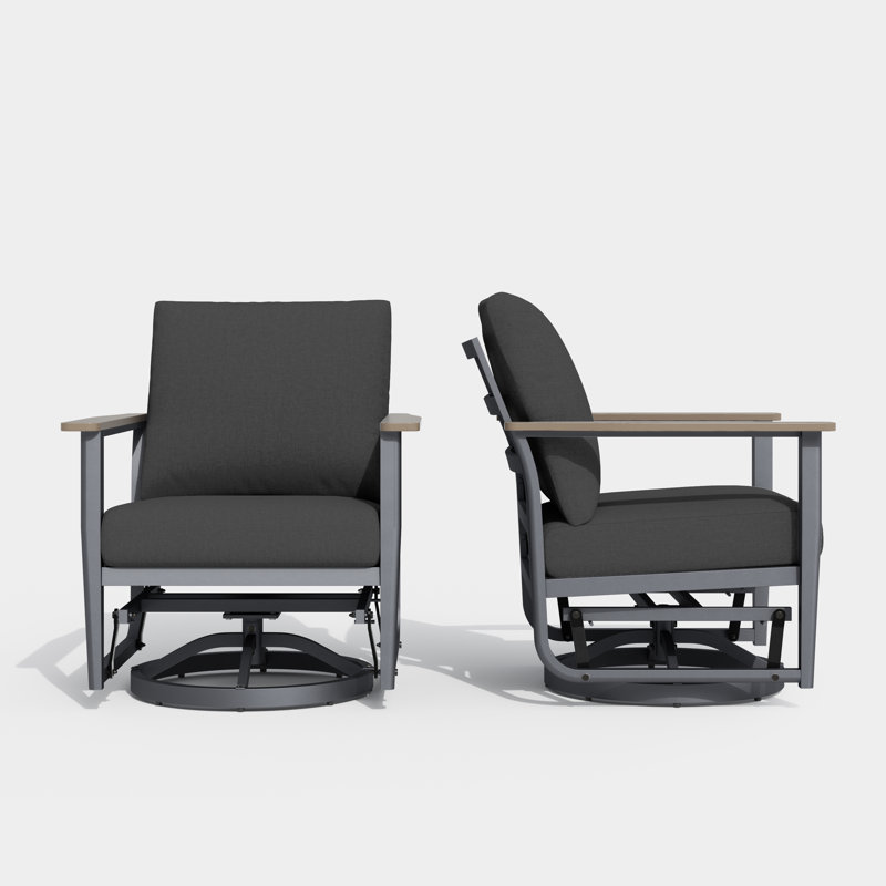 Fauteuils à bascule pivotants en aluminium pour 2 personnes avec coussins, Noir