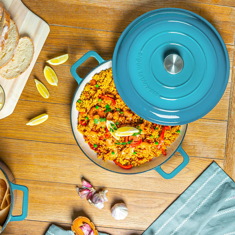 Argon Tableware - Shallow Cast Iron Casserole Dish, Teal