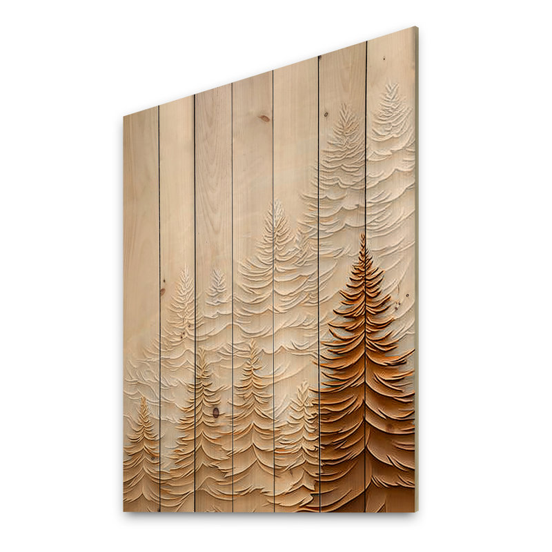 Mist Over The Pines Autumn Forest II - Paysage mural en bois sur bois de pin naturel, H 40 po x l 30 po x P 0,78 po