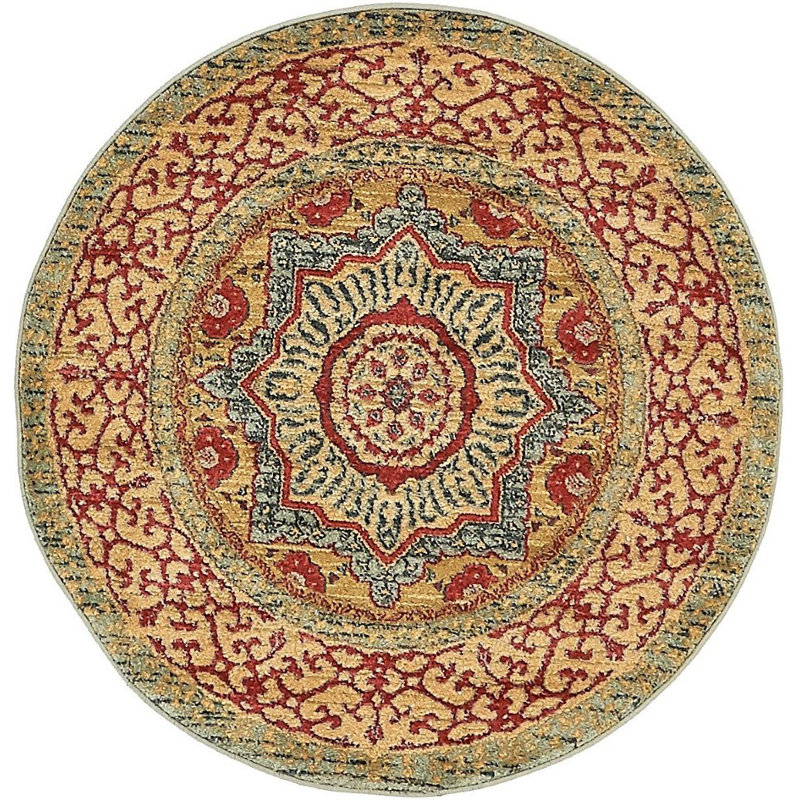 Tapis jaune / rouge Ophelia, Rond 6 pi 1 po