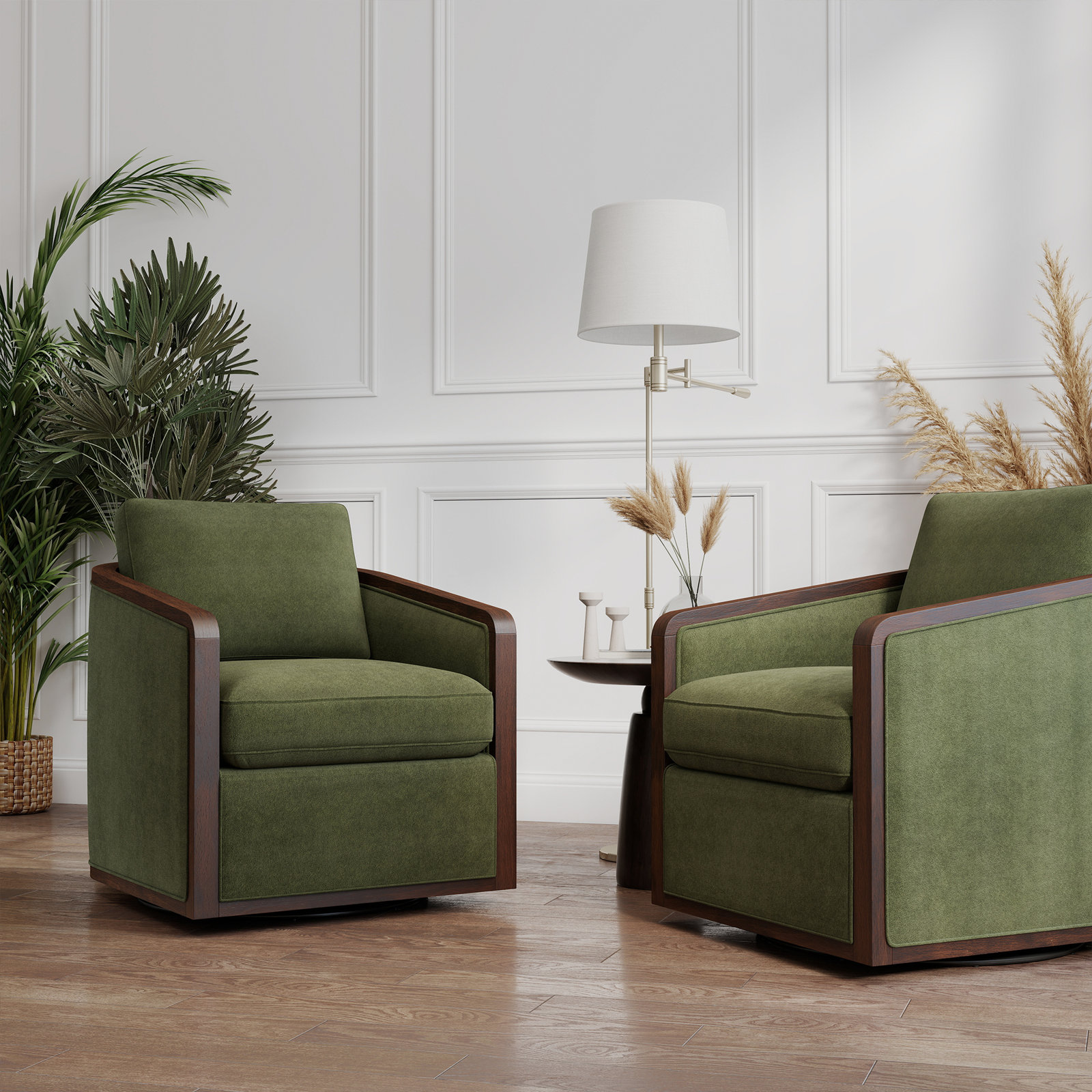 Clarisse Linen Swivel Armchair, Green