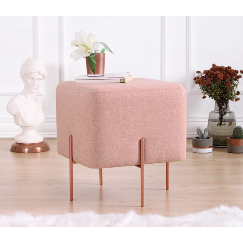 Stylish Bohemian Pouffe, Pink, 15.7 x 16.5 x 15.7 inches | 50% Cotton / 50% Linen, 5 cm Orthopedic Sponge, 35 DNS | Durable Copper Coated Iron Legs | Perfect for Hotel & Home Decor, Comfortable & Chic Design