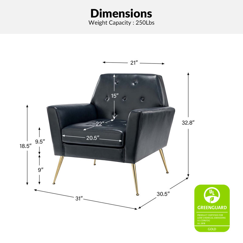 Johan Armchair With Tufted Back, Navy Faux Leather