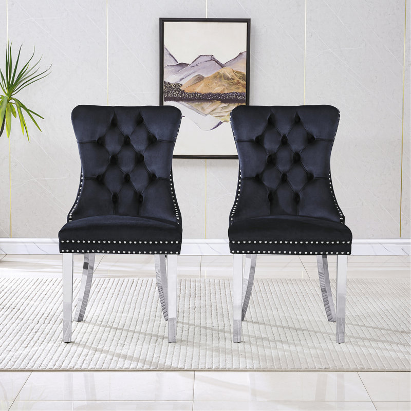 Ensemble de 2 chaises de salle à manger avec pieds à finition miroir - L 19,7 po x P 24 po x H 36,2 po