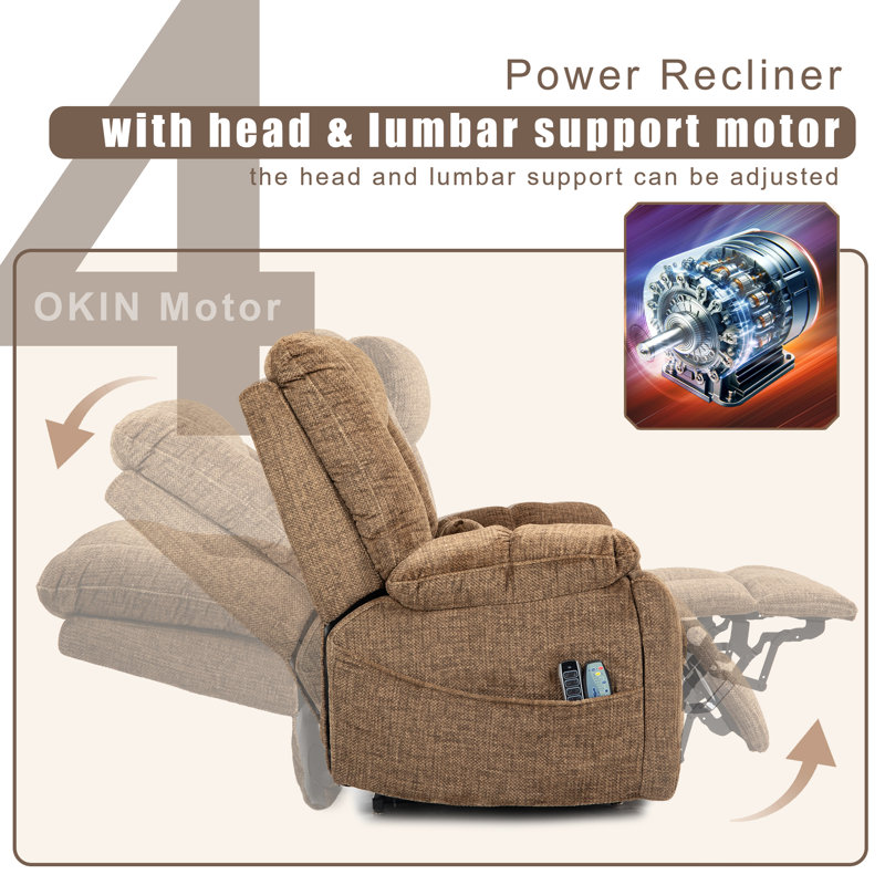 4-Motor Chenille Power Lift Chair Lay Flat Recliner with Head&Lumbar support, 400LBS, Brown