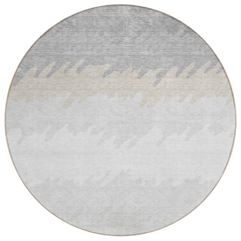 Machine Washable Indoor/Outdoor Fleau ACN736 Silver Rug, Round 8'