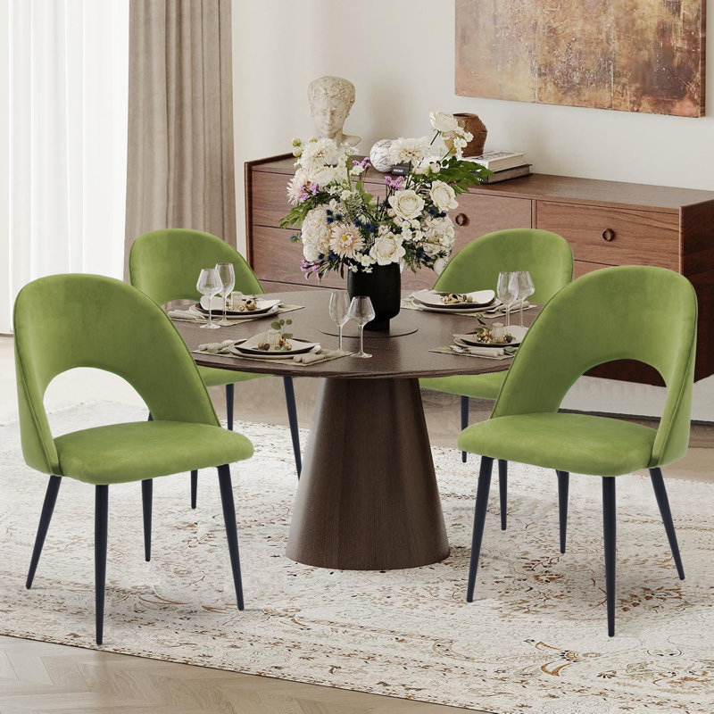 Chaise rembourrée moderne en velours courbé, Vert