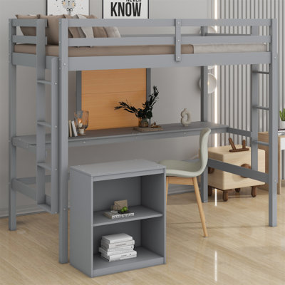 Loft Bed With Desk,Writing Board And 2 Shelves