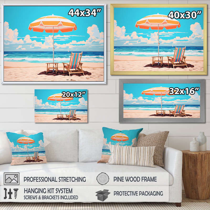 «Beach Chairs Dream I» sur toile, H 30 po x l 40 po x P 1,5 po, Cadre flottant noir