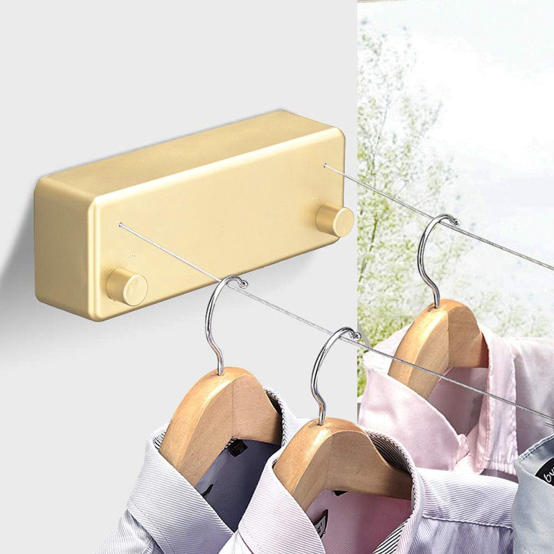 Corde à linge rétractable de 66 lb, capacité de charge rétractable double en acier inoxydable de 13,78 pi, corde à linge à séchage lent pour l'intérieur, l'extérieur, le véhicule récréatif, le balcon, la salle de bain et la cour