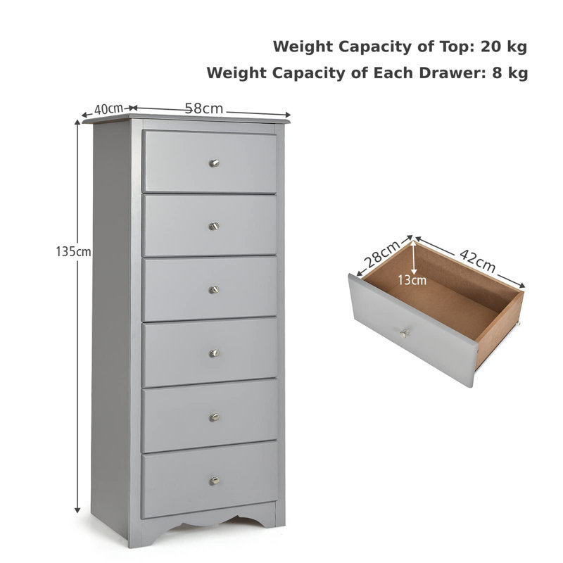 Fitz 59cm W 6 - Drawer Chest of Drawers, Grey
