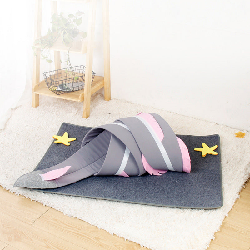Fish Adventure Cat Sniffing Mat Tunnel, Cats Toys Collapsible Tunnel With Scratcher For Indoor Cats, Pink