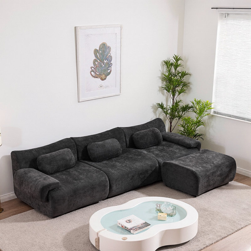 Ensemble de canapé modulaire en chenille d'inspiration bambou, canapé modulaire 3 + 1 places avec coussins, ensemble de compression, pour le salon