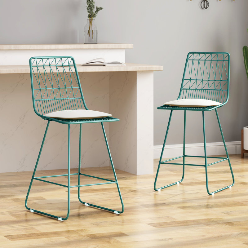 2 pièces de tabourets de comptoir beiges avec structure en fer robuste et siège de coussin avec coussins d'eau modernes, de 2