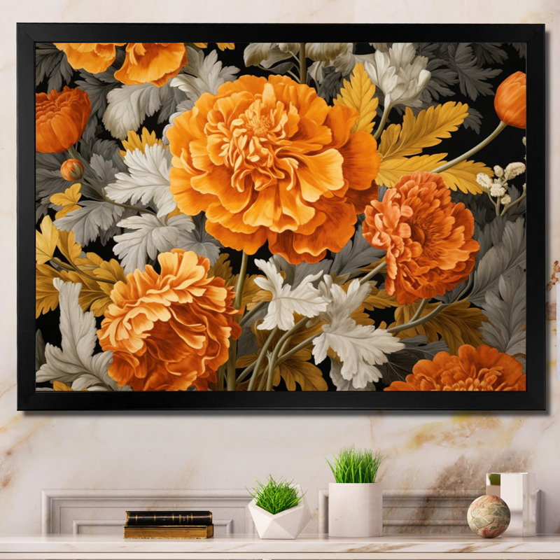 Orange orange, souci, splendeur sur toile, Cadre simple noir, H 30 po x l 40 po x P 1,5 po