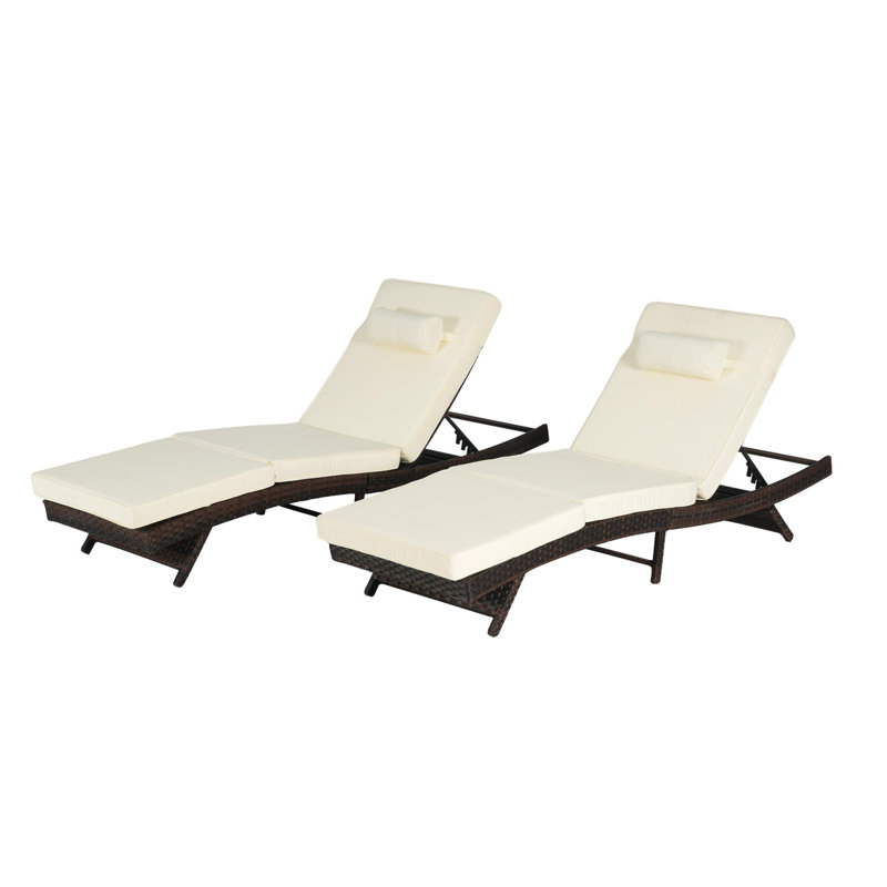 Outdoor Wicker Long Reclining Chair Set of 2, Khaki