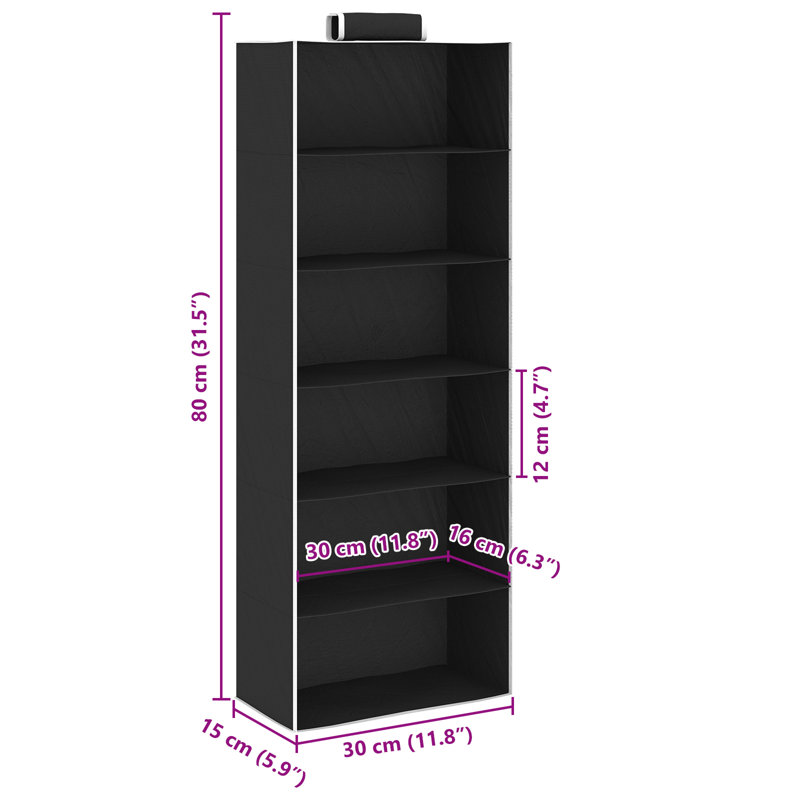 Mailer Hanging Storage with 6 Pockets, Black