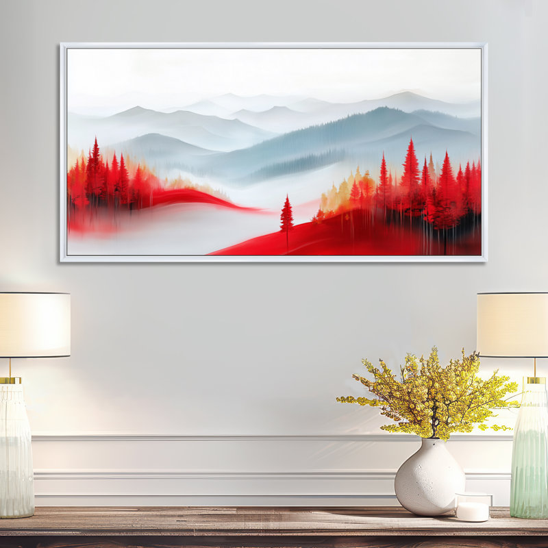 Blanc blanc rouge Dante IV - décor mural paysage blanc, impressions encadrées rustiques, Cadre flottant blanc