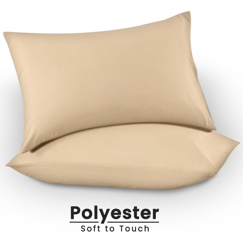Super Dreamer Solid Colour Pillowcases 2 Pair 50x75Cm - Polyester Fabric Machine Washable High Quality Yarn, Beige