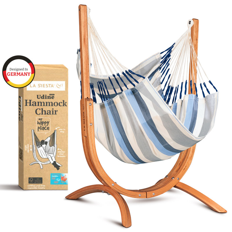 Chaise hamac d'extérieur résistante aux intempéries LA SIESTA® Udine avec support en eucalyptus FSC®, Sel de mer
