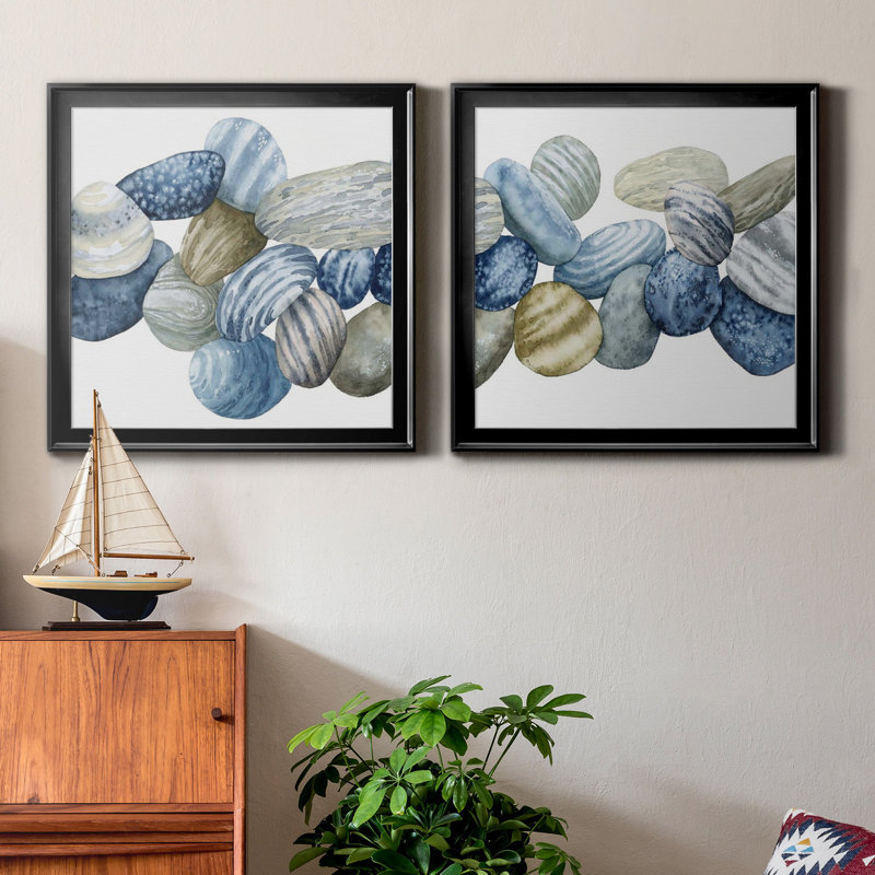 Found Pebbles I Found Pebbles I - Ensemble de 2 cadres photo, H 17,5 po x l 35 po x P 1,5 po, Toile avec cadre noir
