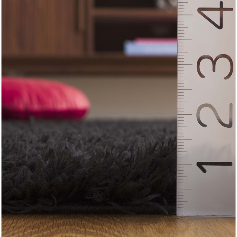 Tapis de couleur unie à poils longs Lindsay, Black, Tapis de couloir 2 pi 2 po x 8 po