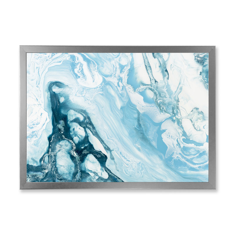 Vague bleue liquide - peinture sur toile, H 34 po x l 44 po, Cadre photo argenté