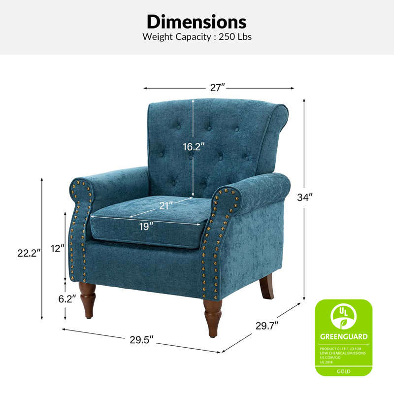 Anine 29.5" W Tufted Armchair, Blue Polyester