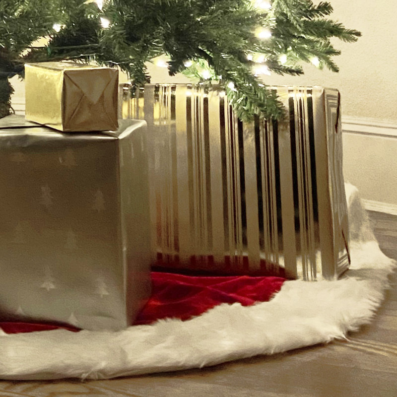 Burgundy Velvet Tree Skirt with White Faux Fur Border, 54 Inch