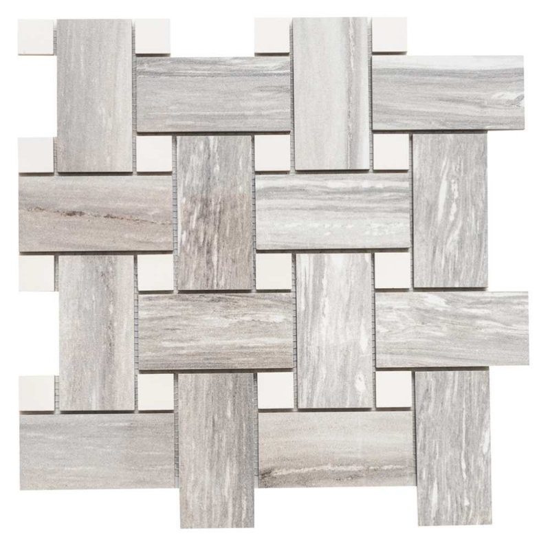 Stately Basketweave 13" x 13" Porcelain Brick Joint Wall & Floor Tile, Gray