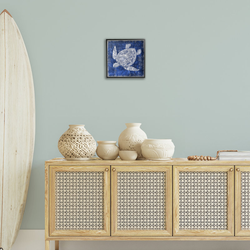  «Rustic Indigo Tortue», estampe numérique par Paul Brent, H 12 po x l 12 po, Giclée encadrée noir minuit
