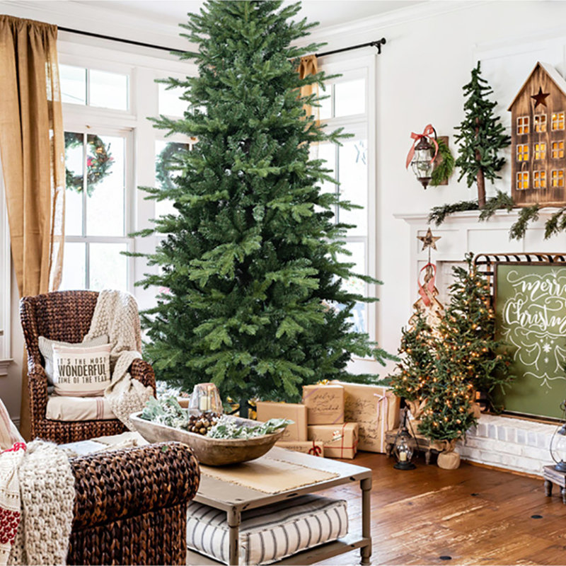 Arbre de Noël vert en PVC + PE avec 2856 pointes - Arbre à charnières plein et luxuriant avec support en métal, assemblage facile, conception d'aiguille mixte réaliste