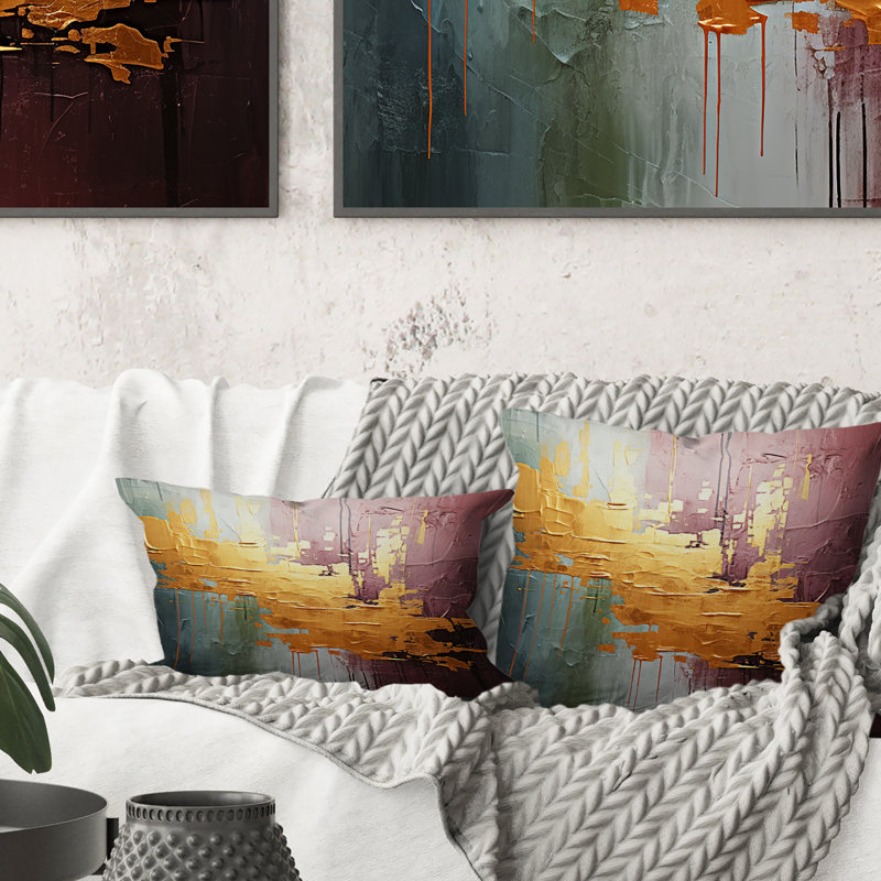 Célébration de la destinée abstraite, peinture or rose IV - Coussin décoratif avec peinture abstraite