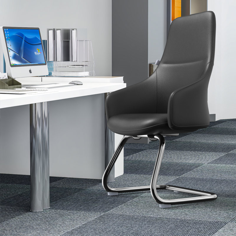 Fauteuil de bureau et de conférence en cuir Stiller - Siège de bureau avec accoudoirs fixes, soutien lombaire, base pivotante et structure en fer