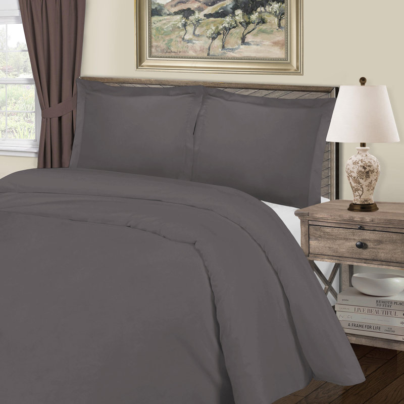 Laflamme Traditional Sateen Duvet Cover, Gray, Full / Queen Duvet Cover + 2 Standard Shams