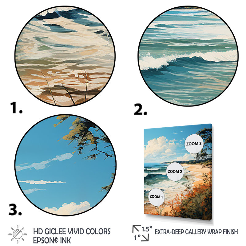 Plage tropicale paradisiaque - art mural plage, H 40 po x l 30 po x P 1,5 po, Cadre doré simple