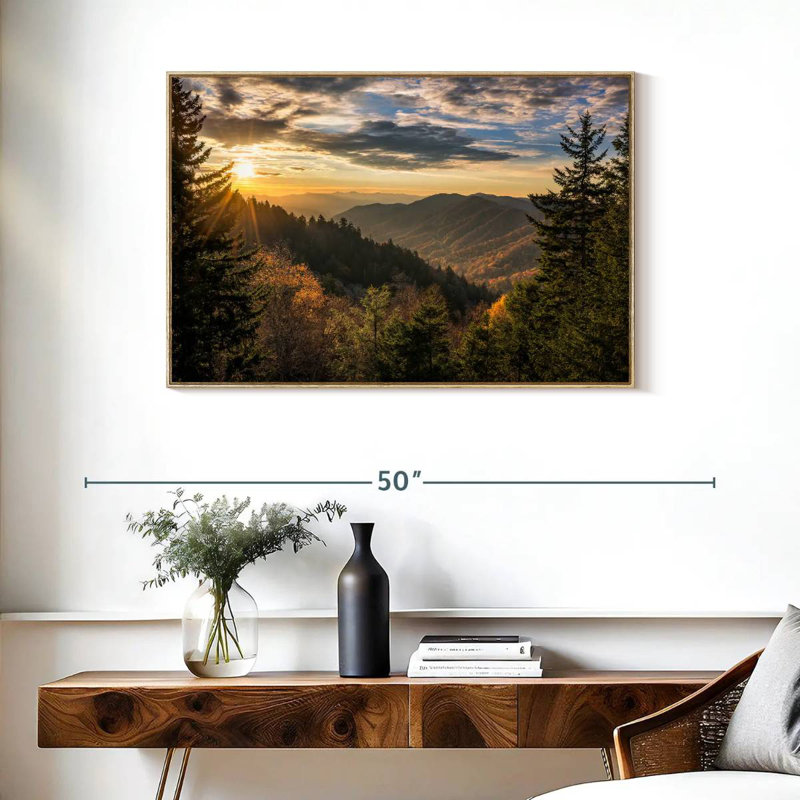 Lever de soleil dans les Smoky Mountains, Cadre flottant en bois naturel, 37 po x 25 po