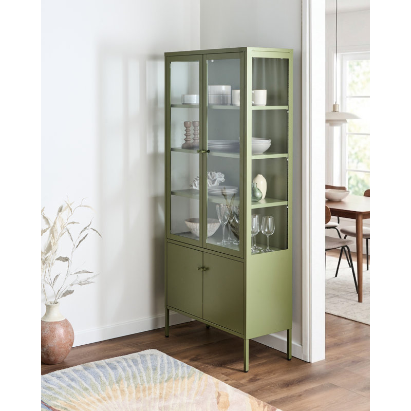 Braiens Glass and Steel 80 cm W Display Cabinet, Green