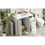 Armoire de rangement de salle de bain 36 po avec lavabo en céramique, structure en bois massif, trois tiroirs, portes, rangement spacieux, lavabo de style rétro et glissière de tiroir lisse, charnières, style moderne, poignées exquises-1256651684