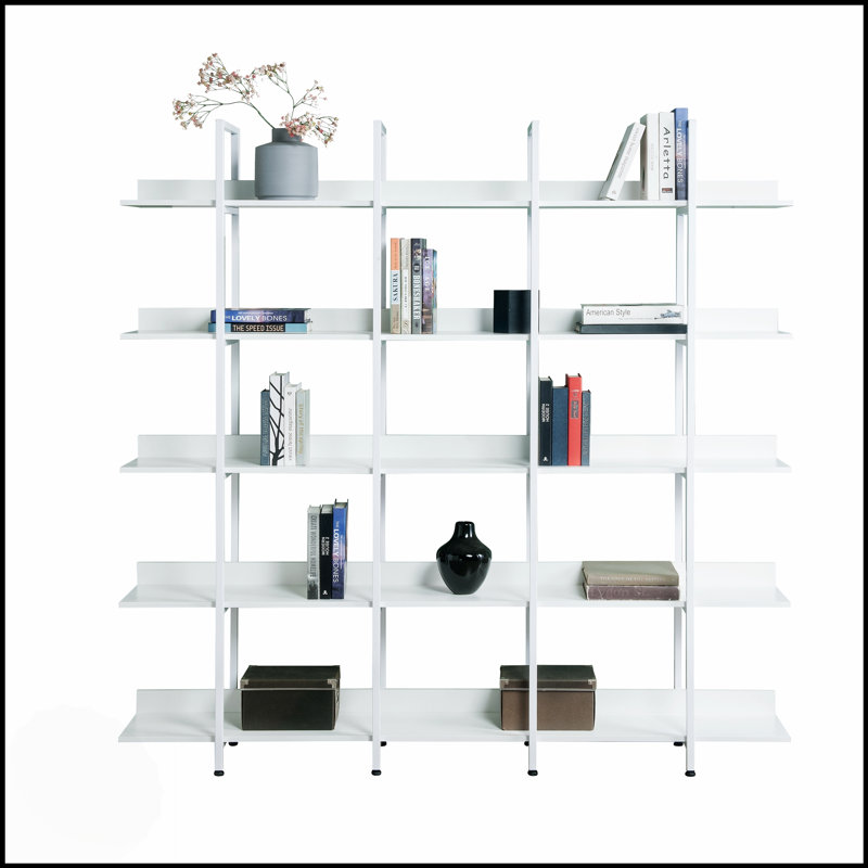 Vintage Industrial 5 Tier Bookcase With Metal Frame, For Home Office And Displaying Decorations, White