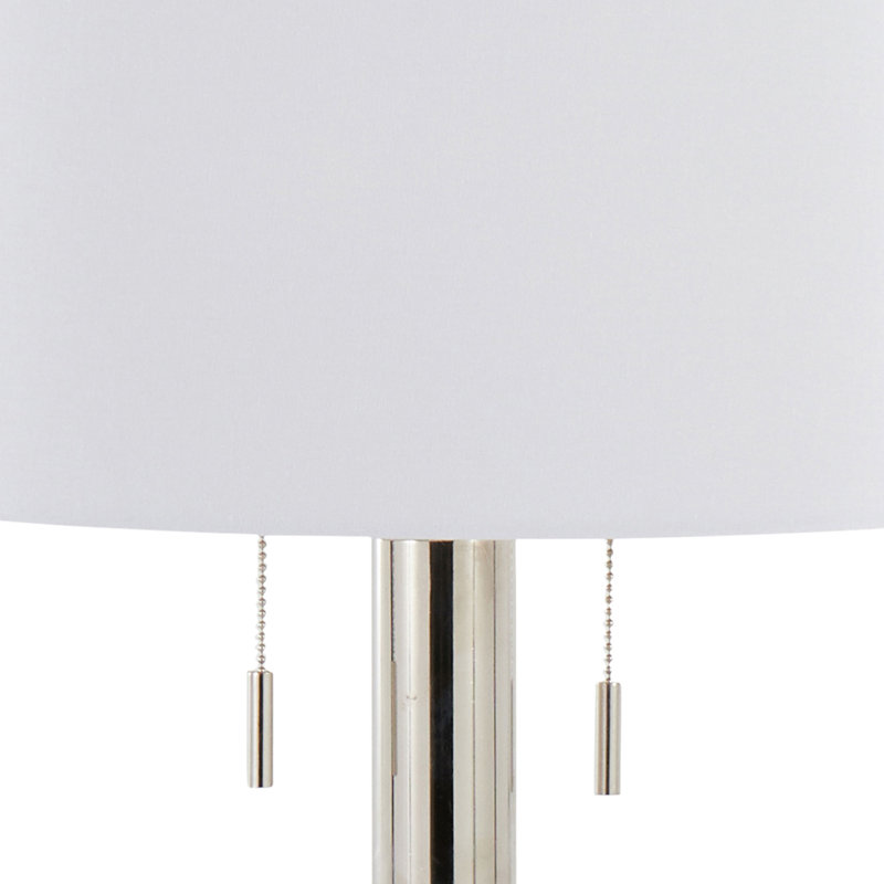 Maibrit 29" Metal Table Lamp in Polished Nickel and White Linen Shade