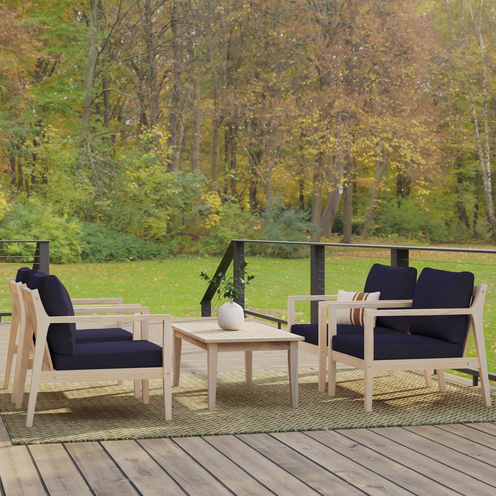Amina Acacia Outdoor Lounge Chair, Navy Performance