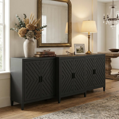 94.5"W Modern Sideboard With Geometric Door Panels And 6 Doors