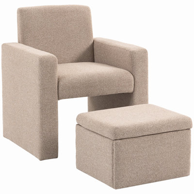 Upholstered Accent Chair with Storage Ottoman High Back Exquisite Design