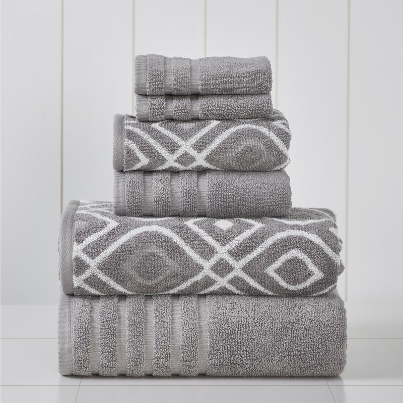 Ash Gray Egyptian Cotton 6-Piece Towel Set with Medallion Pattern