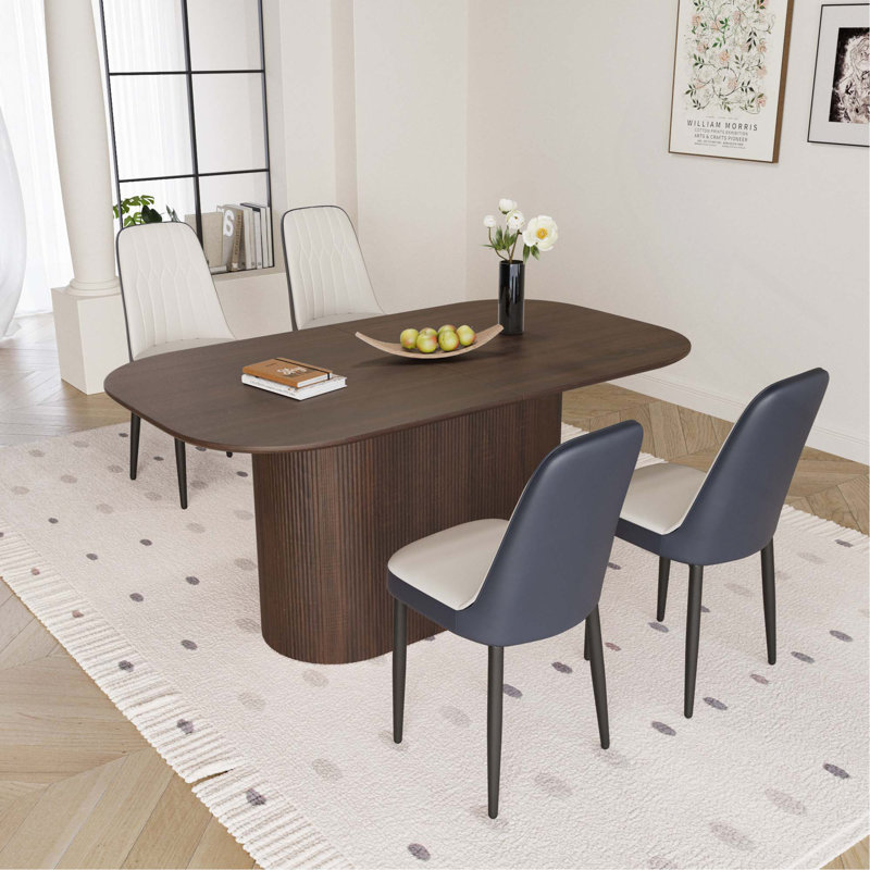 63 "Medieval Modern Style MDF Dining Table And PU Dining Chair. Assemble Desktop And Black Metal Leg Dining Chair Set, Suitable For Home&Kitchen