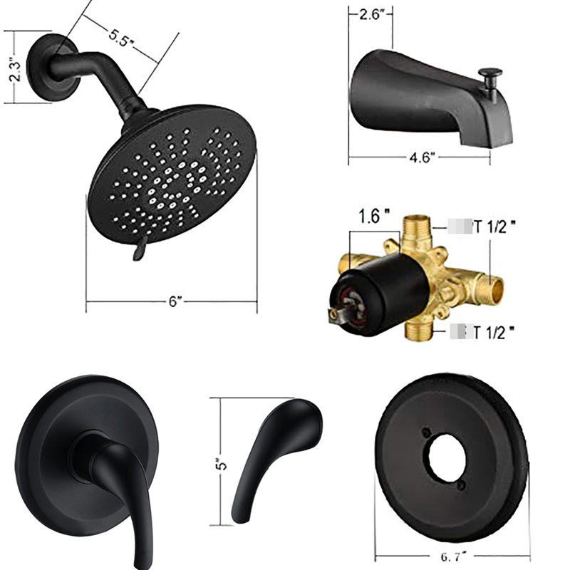 Robinet de douche avec finition noir mat et 5 jets